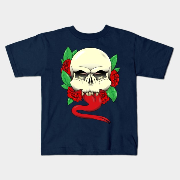 skull and roses Kids T-Shirt by MushroomEye